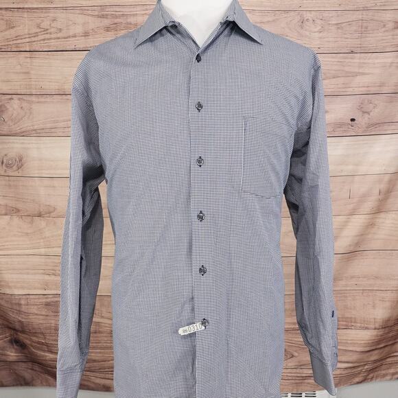 Van Heusen Shirt Mens XL 17.5 34/35 Blue White Check Dress Wrinkle Free - Picture 3 of 9